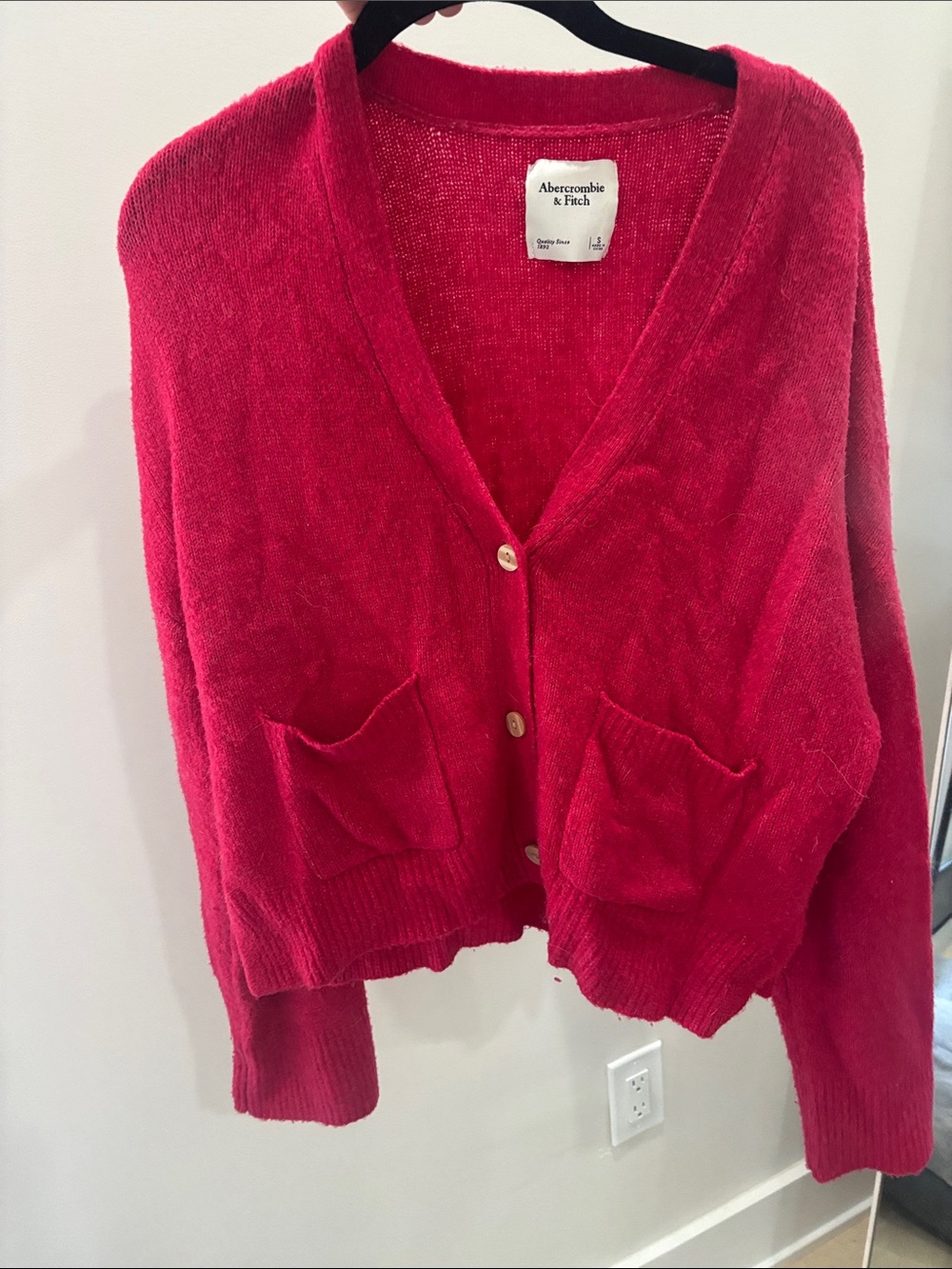 Abercrombie & Fitch Hot Pink V-Neck Button Pocket Cardigan